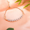 Estele Rosegold Plated CZ Leaf Designer Adjustable Charm Bracelet with White American Diamonds for Women