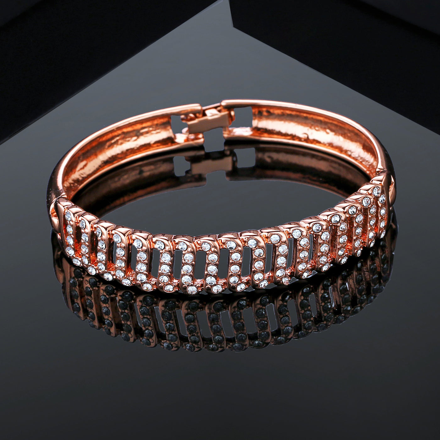 Estele Rose Gold Plated Continuity Cuff Bracelet with Crystals for Women