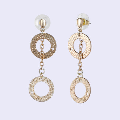 Estele Gold Tone Dual Circular Design Interlinked Beaten Gold Drop & Dangler Earrings for Women