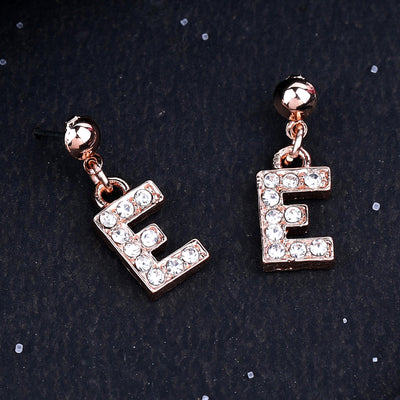 Estele Rose Gold Plated Magnificent Medium 'E' Letter Earrings with Crystals for Women