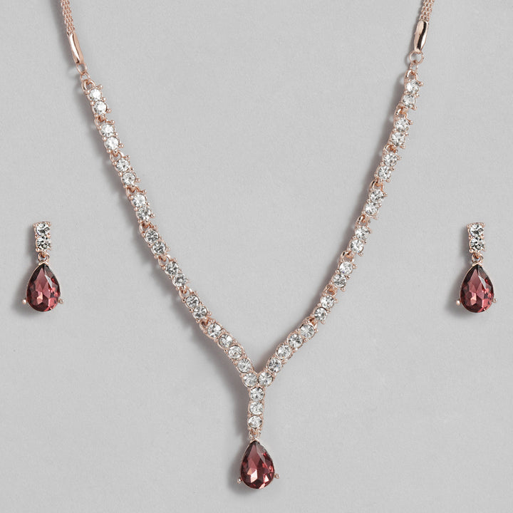 Estele Rose Gold Plated Sparkling Necklace Set with Crystals for Women