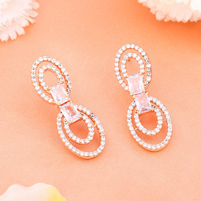 Estele Rose Gold Plated CZ Circular Designer Drop Earrings for Women