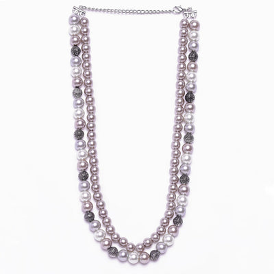 Estele - Pearly affair with white and shades of purple double line necklace