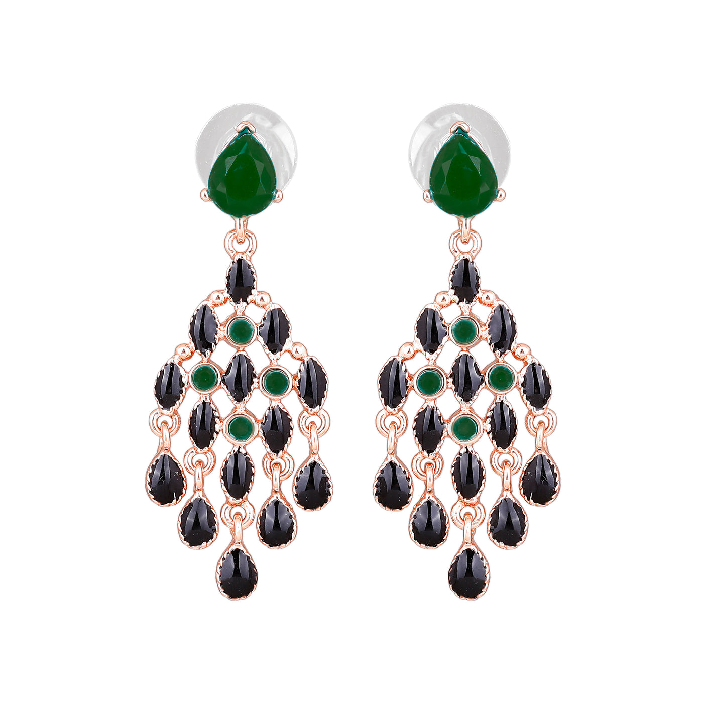 Gift Estele Black and Green trendy Chandelier Earrings for women