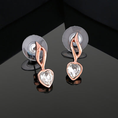 Estele Rose Gold Plated Heart Shaped Earrings with White Crystal for Women