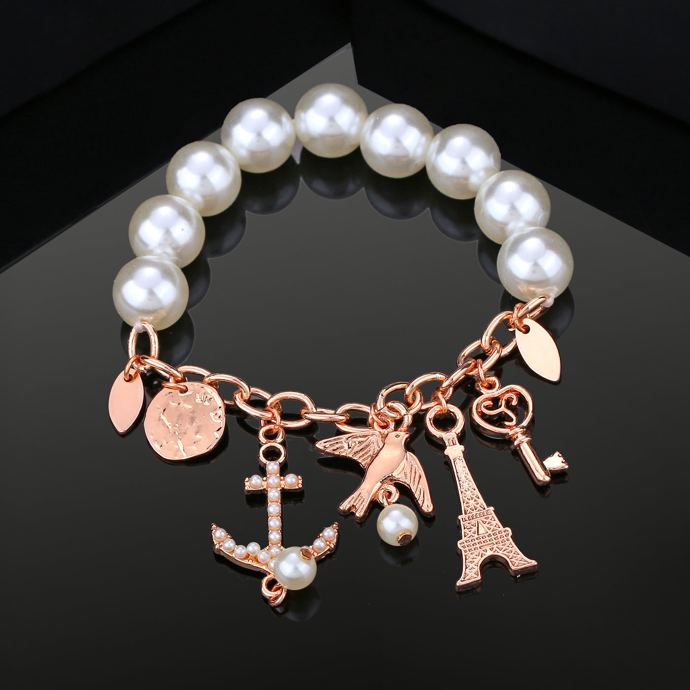 Estele Rose Gold Plated Sparkling Pearl Bracelet for Women