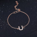 Estele Rosegold Plated Captivating Medium 'U' Letter Charm Bracelet with White Crystals for Women