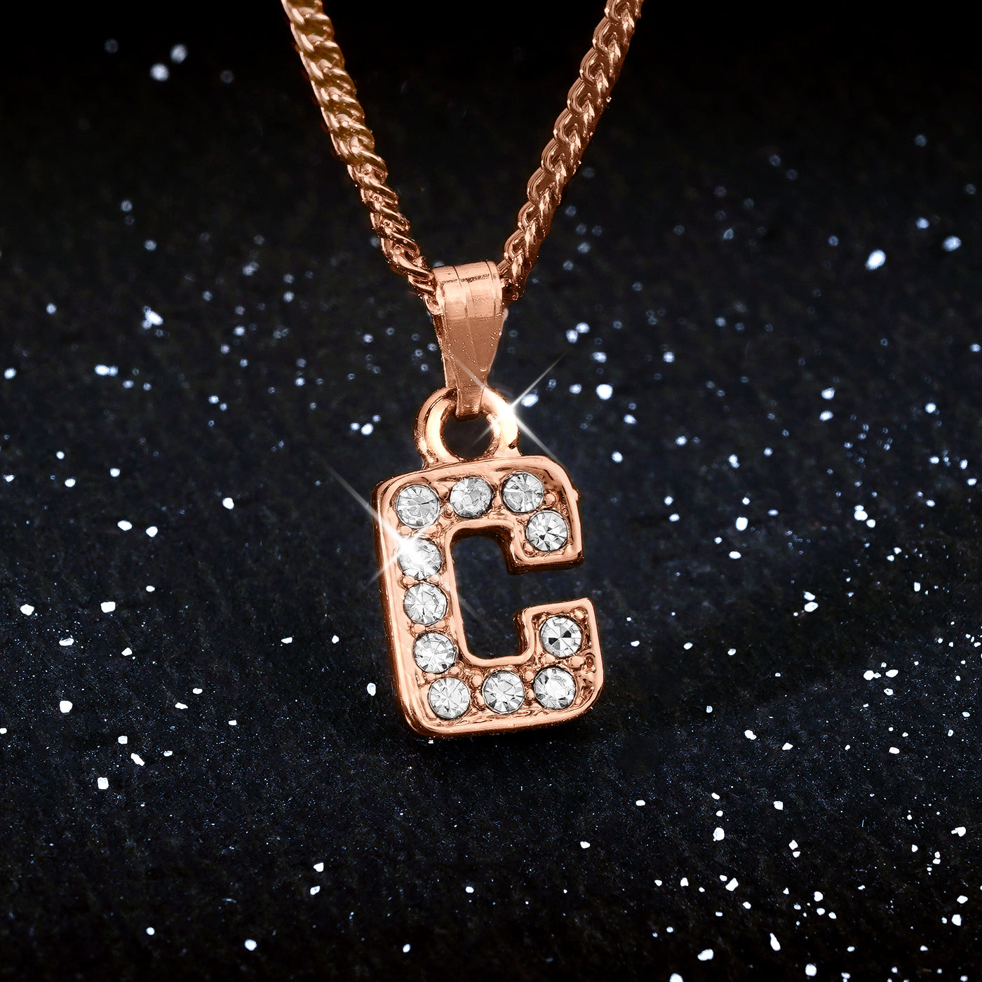 Estele Rosegold Splendid Medium 'C' Letter Pendant with Austrian Crystals for Women