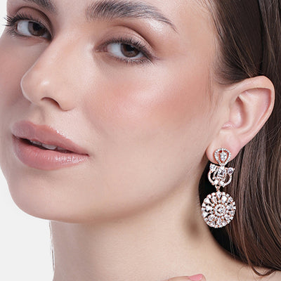 Estele Rose Gold Plated CZ Fascinating Floral Designer Earrings for Women