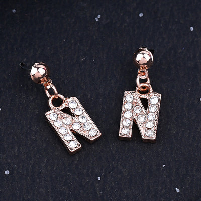 Estele Rose Gold Plated Magnificent Medium 'N' Letter Earrings with Crystals for Women