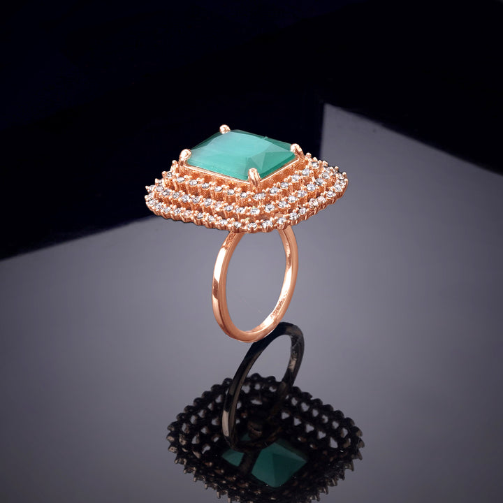 Estele Rose Gold Plated (adjustable) CZ Mint Green stone Finger Ring for Women