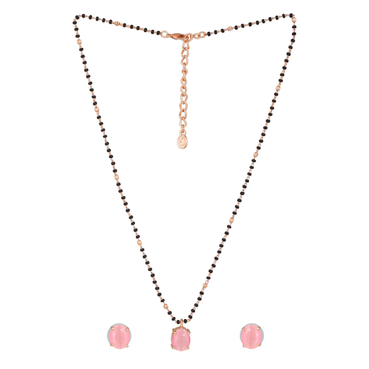 Estele Rose Gold Plated CZ Elegant Round Designer Mangalsutra Necklace Set with Miint Pink Stones for Women
