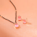 Estele Rose Gold Plated CZ Square Designer Mangalsutra Necklace Set with Mint Pink Stones for Women