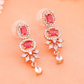 Estele Rose Gold Plated CZ Exquisite Drop Earrings with Tourmaline Pink Stones for Women
