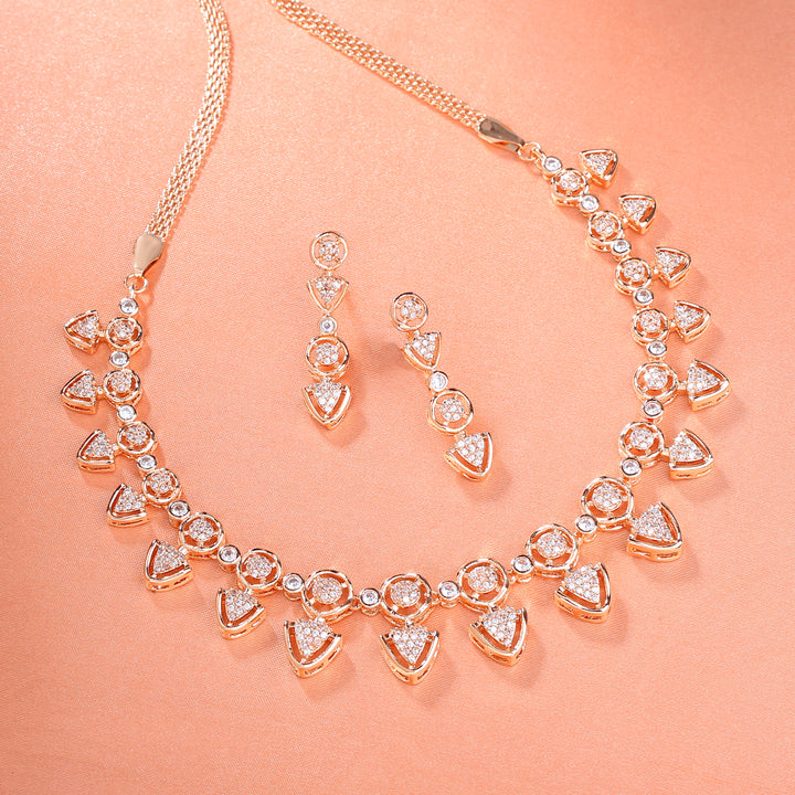 Estele Rose Gold Plated CZ Gorgeous Necklace Set for Women