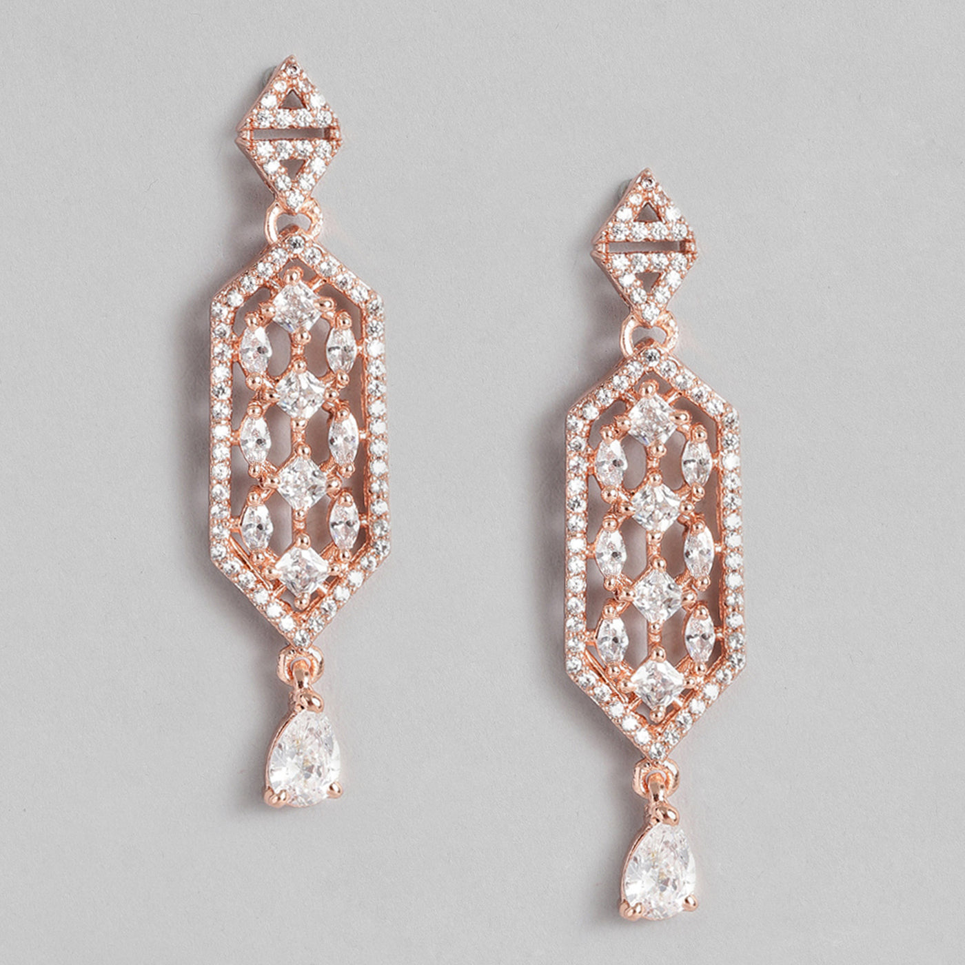 Estele Rose Gold Plated CZ Shimmering Designer Earrings for Women