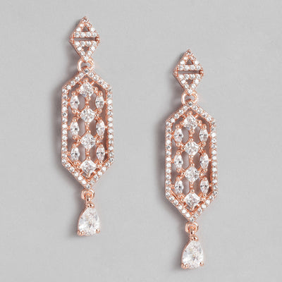 Estele Rose Gold Plated CZ Shimmering Designer Earrings for Women