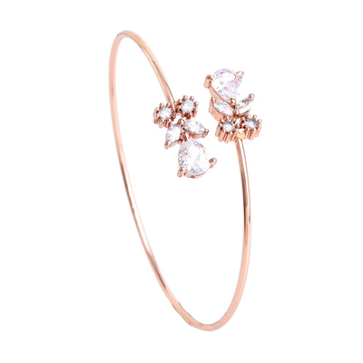 Estele Rosegold Plated Stylish & Elegant Lightweight Cuff Kada Bracelet with White American Diamonds for Women