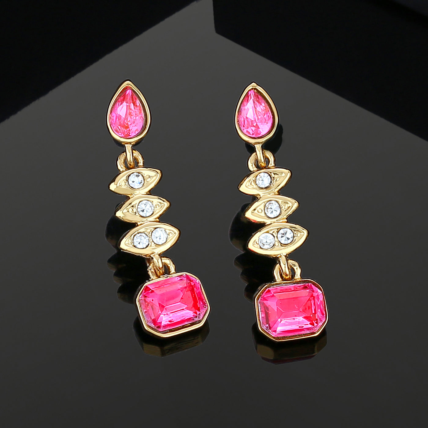 Estele Gold Plated Elegant Drop Earrings with Crystals for Women