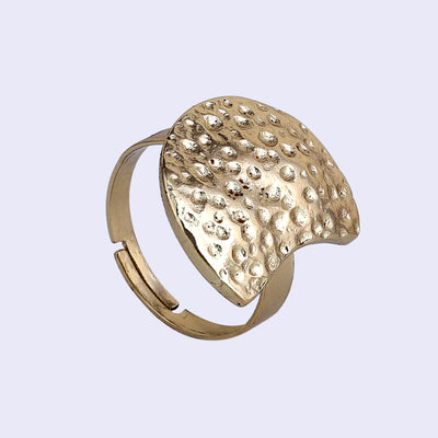 Estele Gold Tone Trendy Semi Circular Beaten Gold Finger Ring for Women(Adjustable)