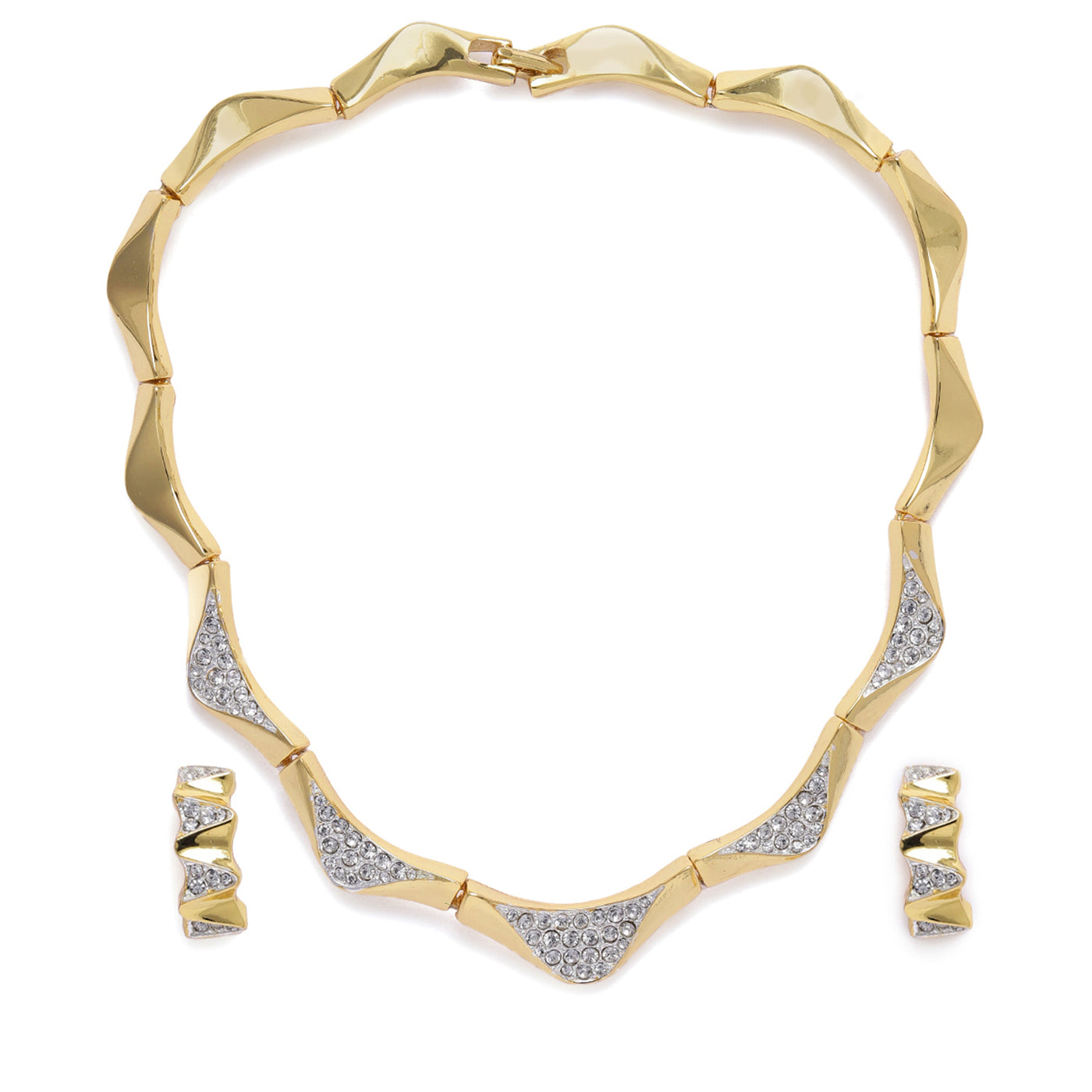 Estele Gold Plated Geometric Designer Necklace Set with Crystals for Women