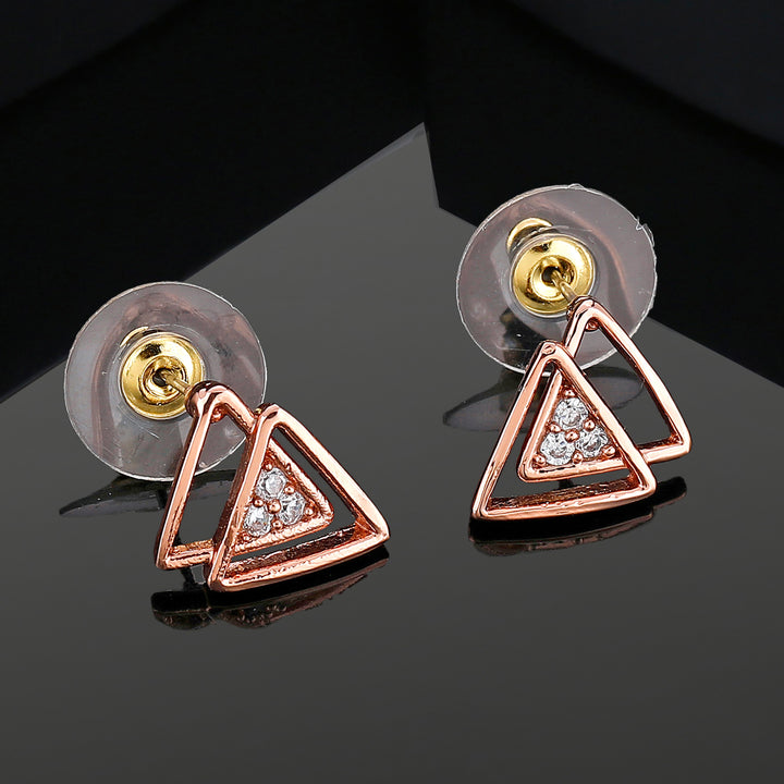 Estele Rose Gold Plated CZ Triangular Stud Earrings with Crystals for Women