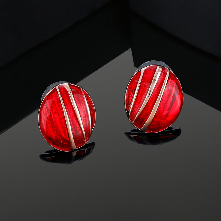 Estele Rose Gold Plated Red Pebble Pinstripe Stud Earrings for Women