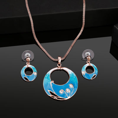 Estele Rose Gold Plated Circular Designer Necklace Set for Women