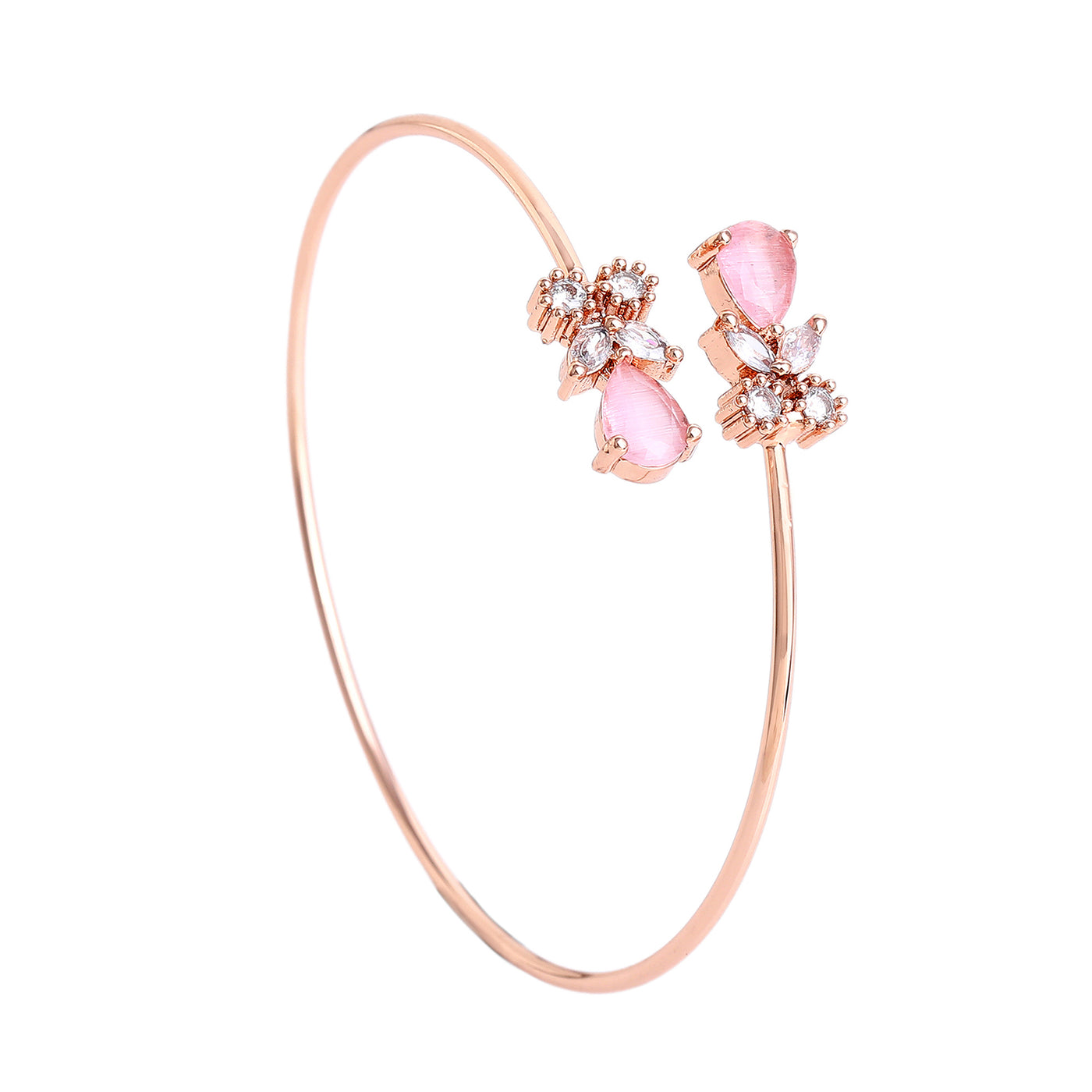 Estele Rosegold Plated Radiant Lightweight Cuff Kada Bracelet with Mint Pink American Diamonds|Timeless Elegance for Women