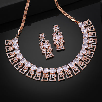 Estele Rose Gold Plated CZ Ravishing necklace Set for Women