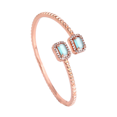 Estele Rosegold Plated Minimalistic Lightweight Kada Bracelet with Lavish Mint Green American Diamonds|Elegant Jewelry for Women