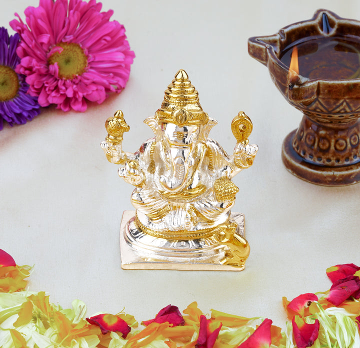 Estele Gold & Rhodium Plated Lord Ganesh Idol (18T)