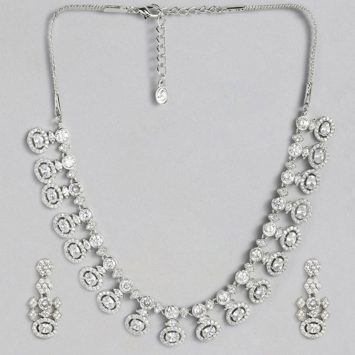 Estele Rhodium Plated CZ Bright In White Necklace Set for Women