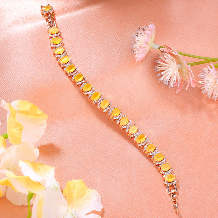 Estele Rose Gold Plated CZ Fascinating Designer Bracelet with Mint yellow Stones for Girls/Women