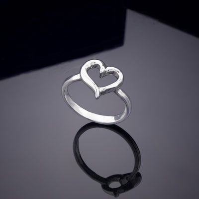 Estele Rhodium Plated Heart Shaped Finger Ring for Women