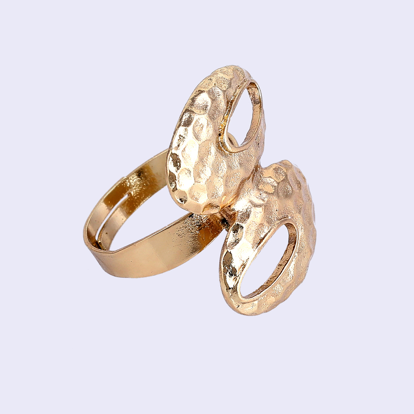 Estele Gold Tone Stunning Dual Oval Design Beaten Gold Finger Ring for Women(Adjustable)