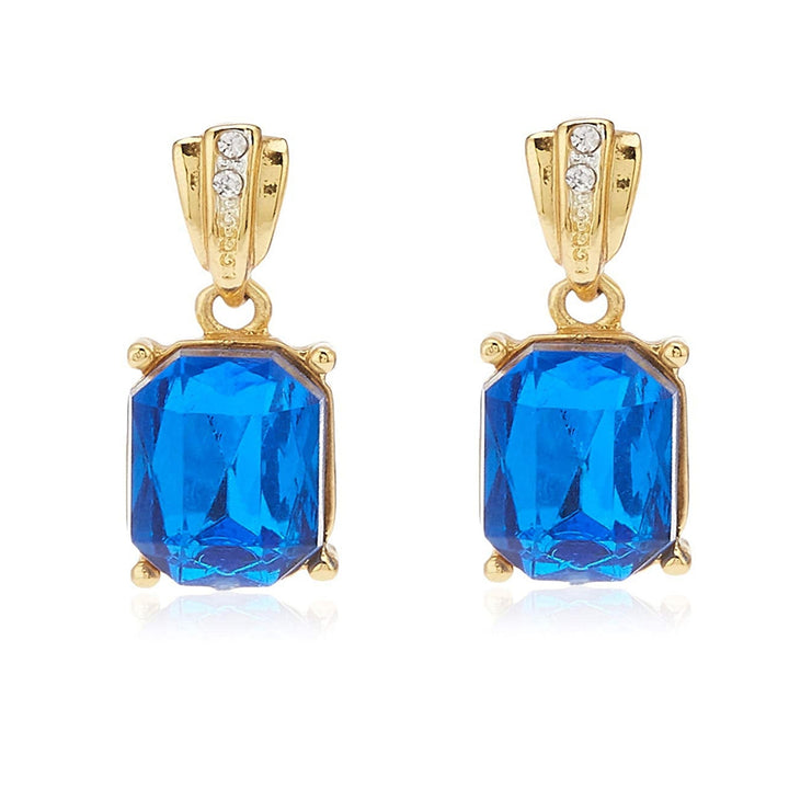 Estele Gold Plated Sparkling Pearl Necklace Set with Blue Stones for Women & Girls