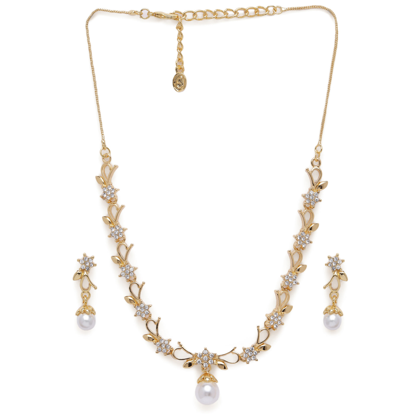 Estele Gold Plated Elegant Bow Necklace Set with Pearl for Women