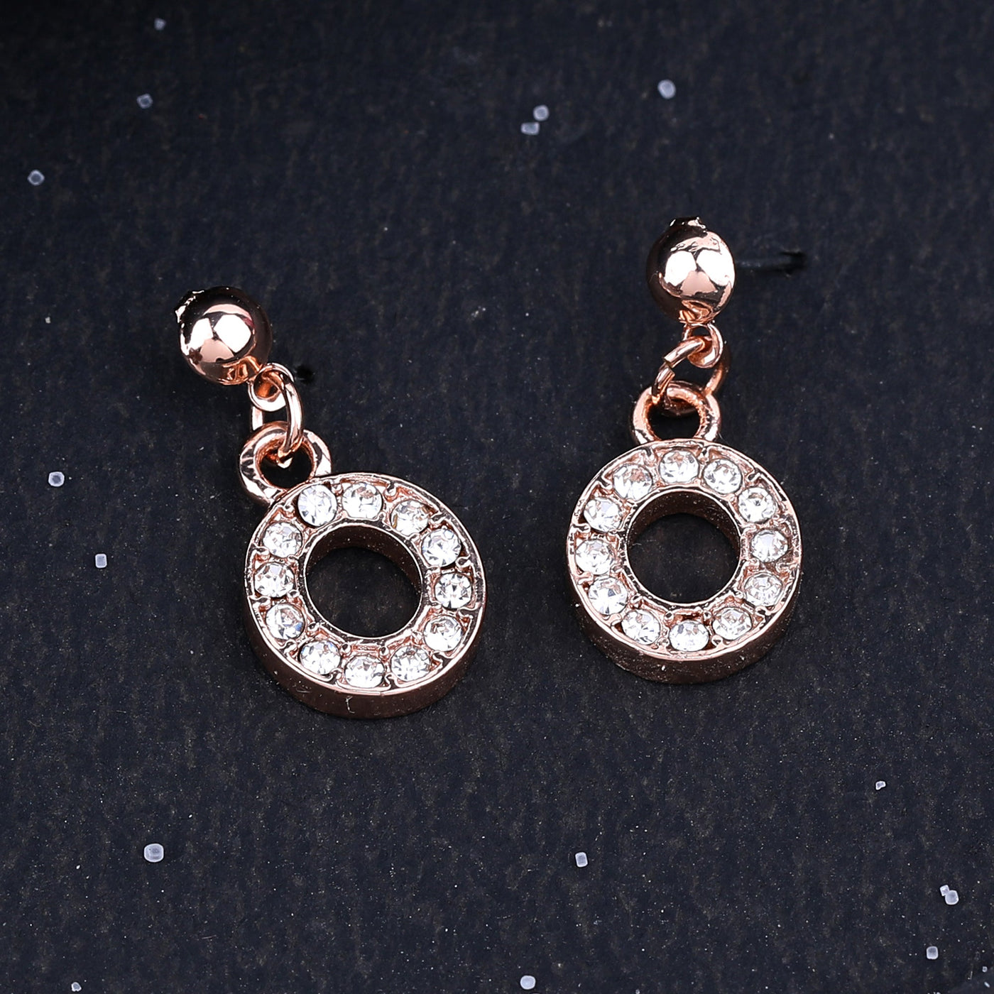 Estele Rose Gold Plated Magnificent Medium 'O' Letter Earrings with Crystals for Women