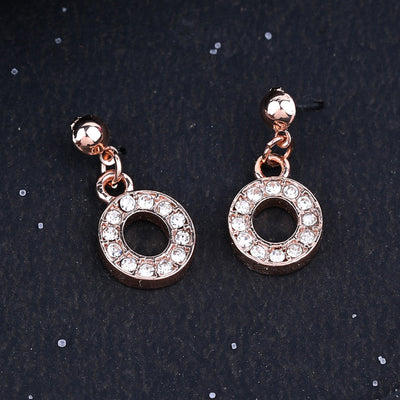 Estele Rose Gold Plated Magnificent Medium 'O' Letter Earrings with Crystals for Women