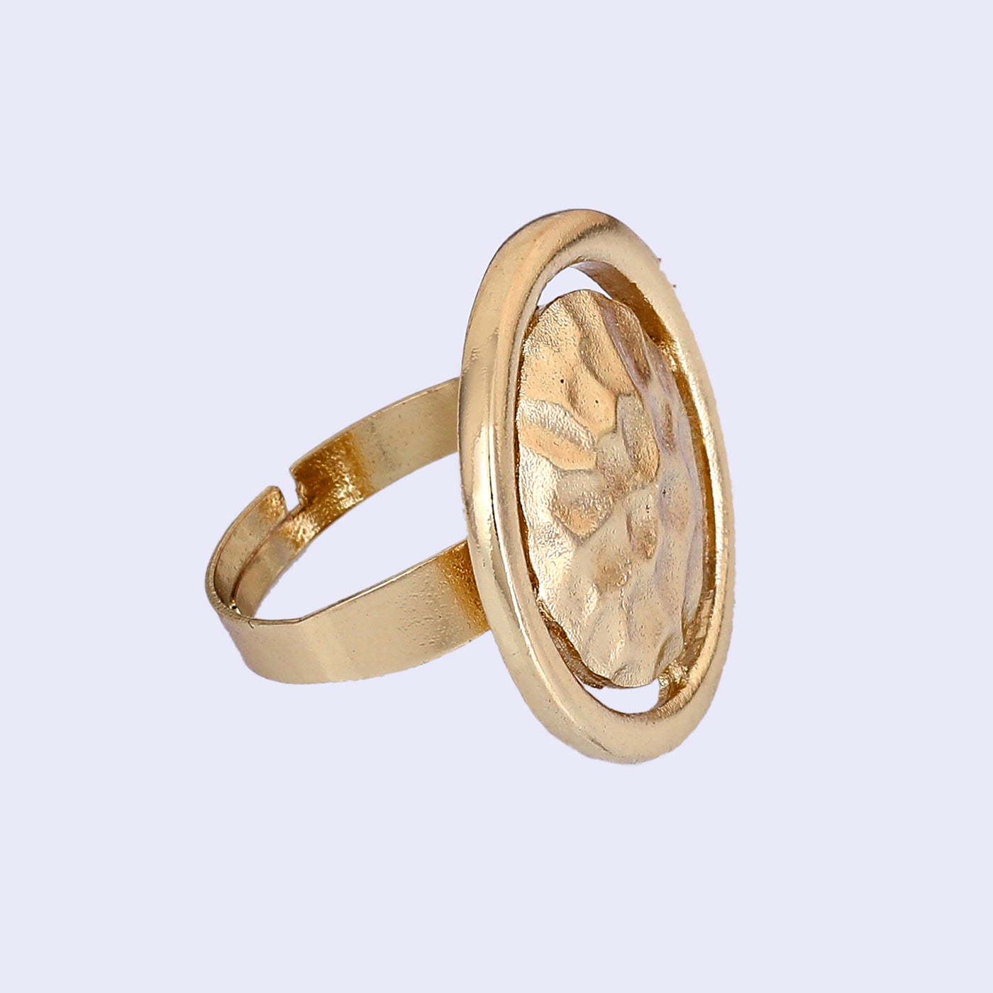 Estele Gold Tone Trendy Dual Circular Beaten Gold Finger Ring for Women(Adjustable)