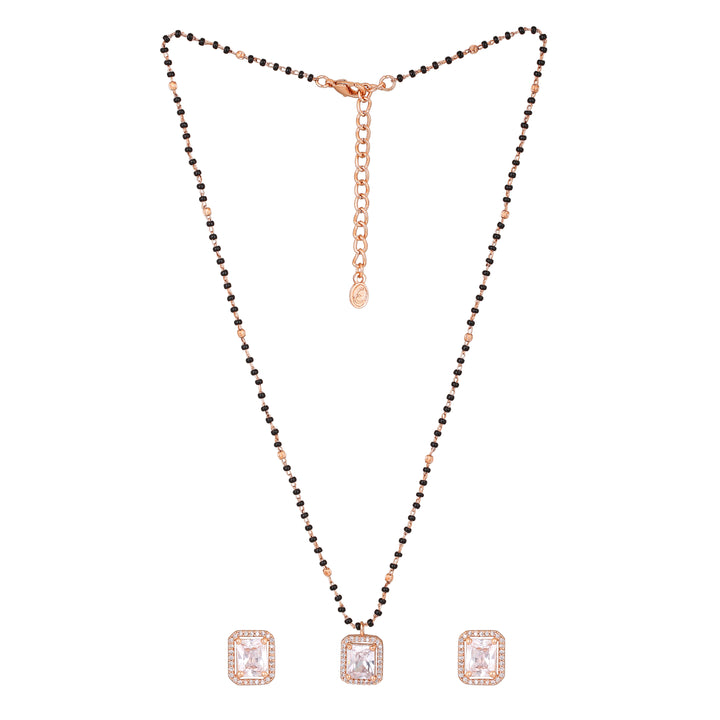 Estele Rose Gold Plated CZ Sparkling Square Designer Mangalsutra Necklace Set for Women