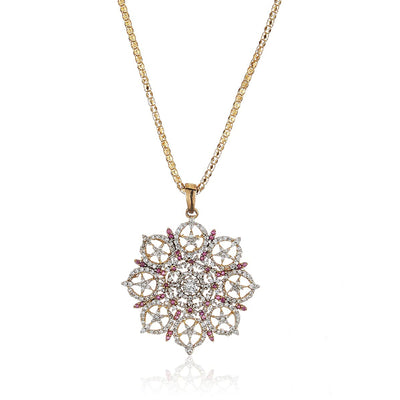 Estele pretty flower shaped gold plated American diamond Pendant set for Women