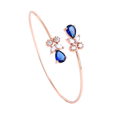 Estele Rosegold Plated Contemporary Lightweight Cuff Kada Bracelet with Blue American Diamonds|Elegant Jewelry for Modern Women