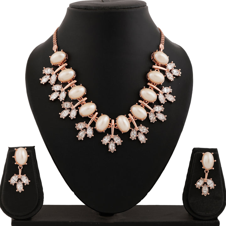 Estele Rosegold Plated Fascinating Necklace Set with Pearls for Women