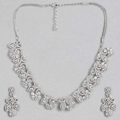 Estele Rhodium Plated CZ Fascinating Necklace Set for Women