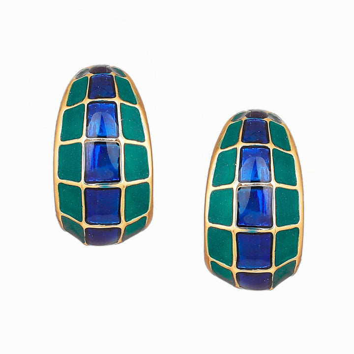 Gold Plated Blue & Green Enamel Stud Earrings