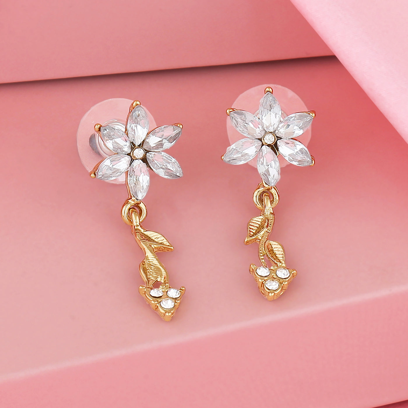 Estele Gold Plated Pink Star Dangle Earrings for women