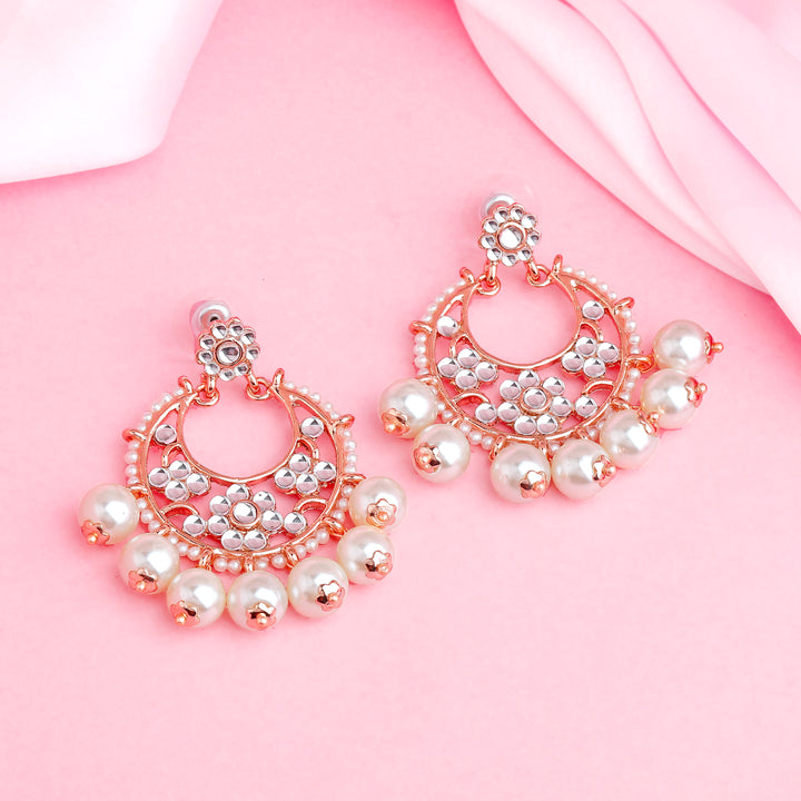 Estele Rose Gold Plated Beautiful Pearl Drop Earrings for Women