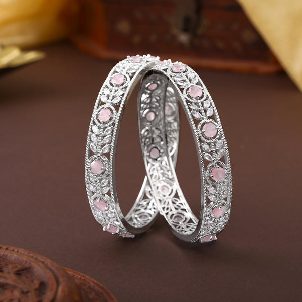 Designer Silver Finish Bangles for Women|Mint Pink CZ Look|Size 2.6|Stylish Festive Jewelry-OSAK008-IRMP26 BANGLE